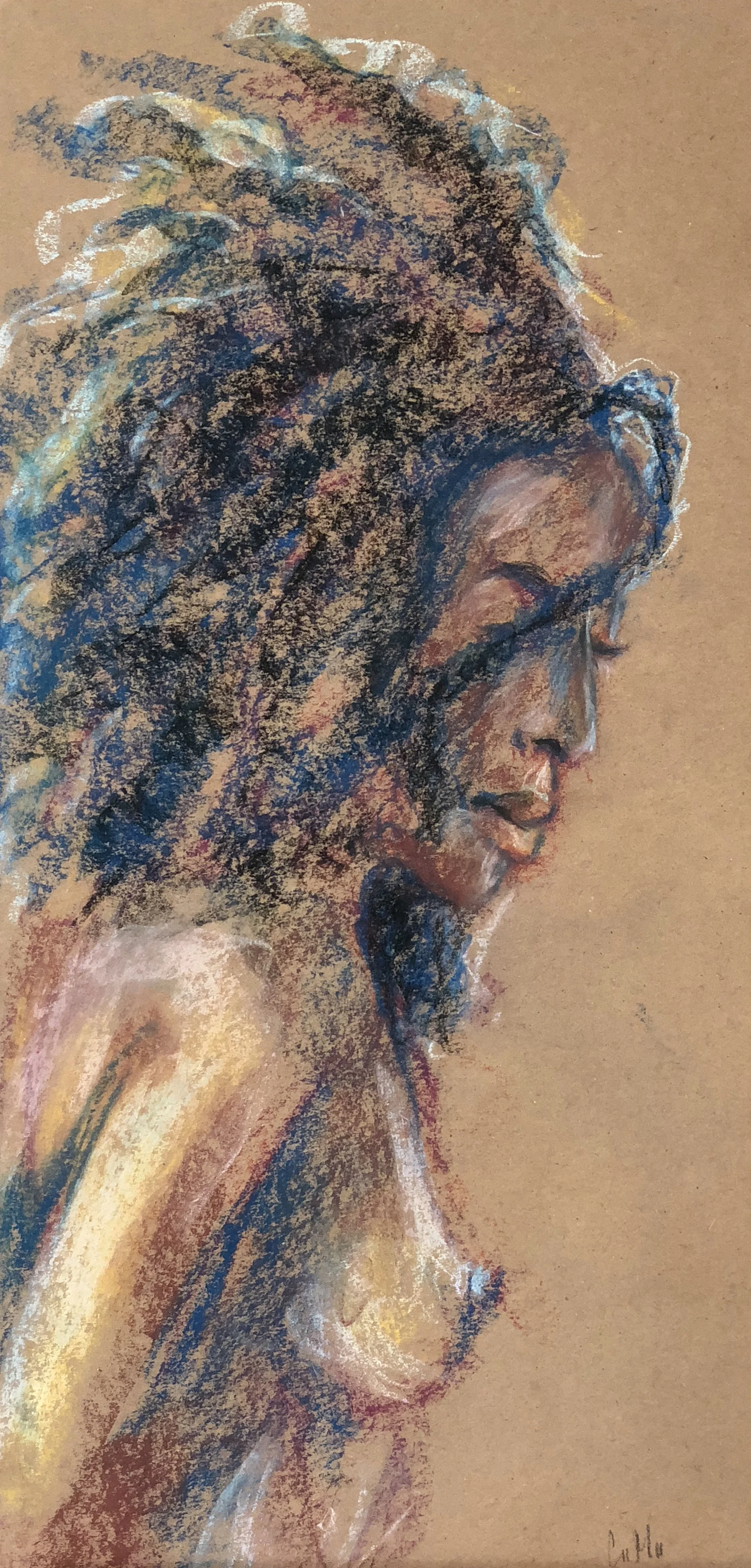 looking down brown recycled paper pastels 9x18.JPG