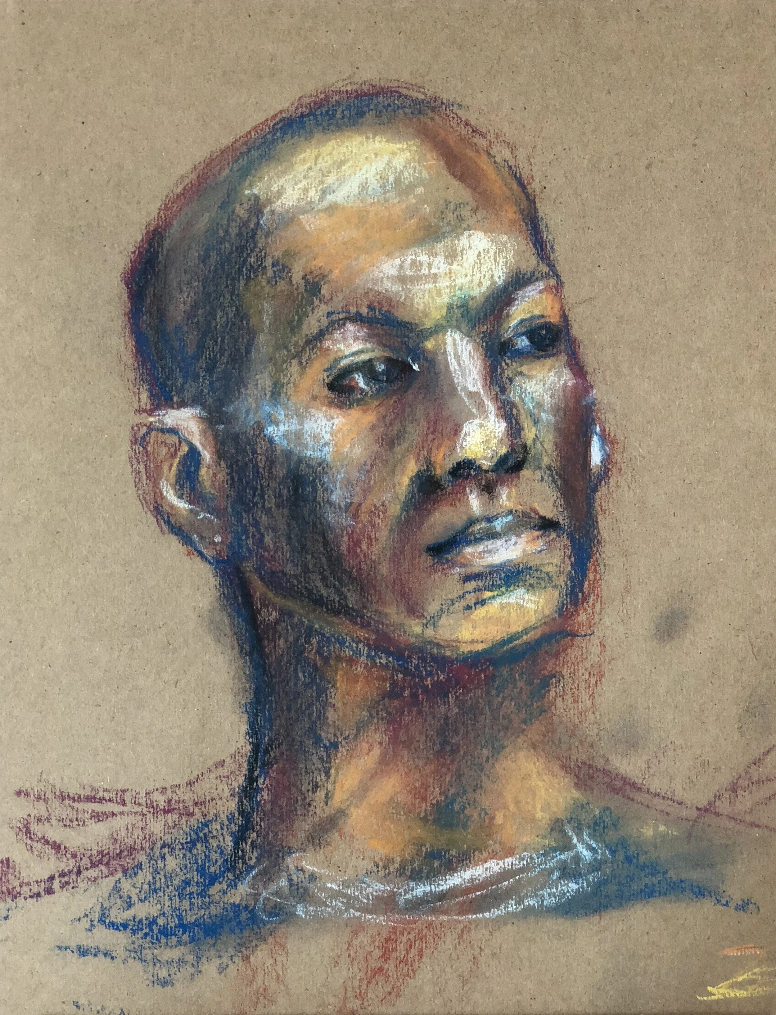 man 1:4 portrait brown recycled paper pastels 9x12.JPG