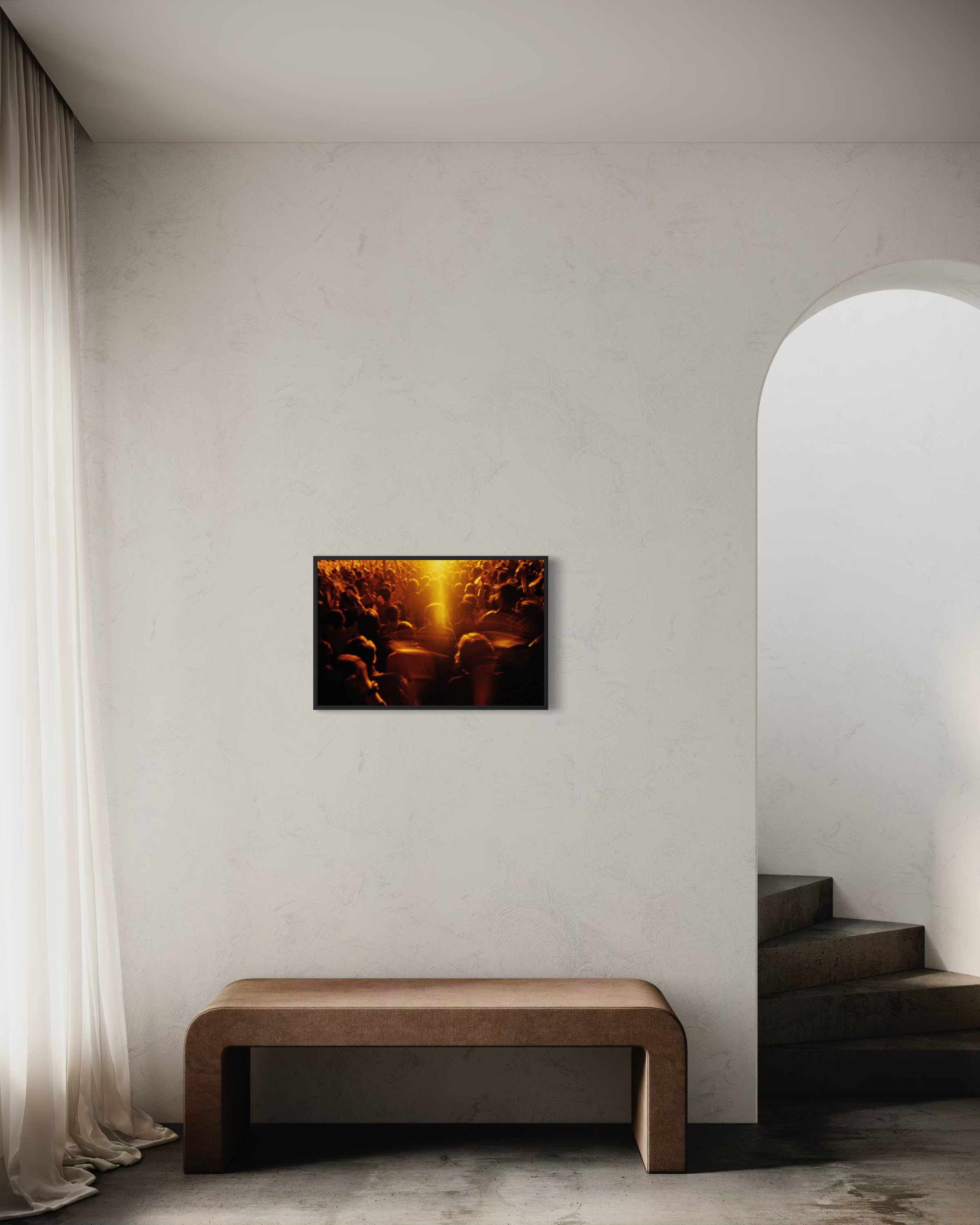 Cinematic Photography Crowd at a concert with mood and warm sunset tones.