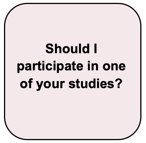 In short, it’s up to you! Participation is always voluntary. You must provide consent prior to participation. This consent must be given freely, and without any coercion/pressure. If you have questions about the study that you would like answered before participating, please speak with one of the individuals organizing the study, or Contact Us by phone or email.