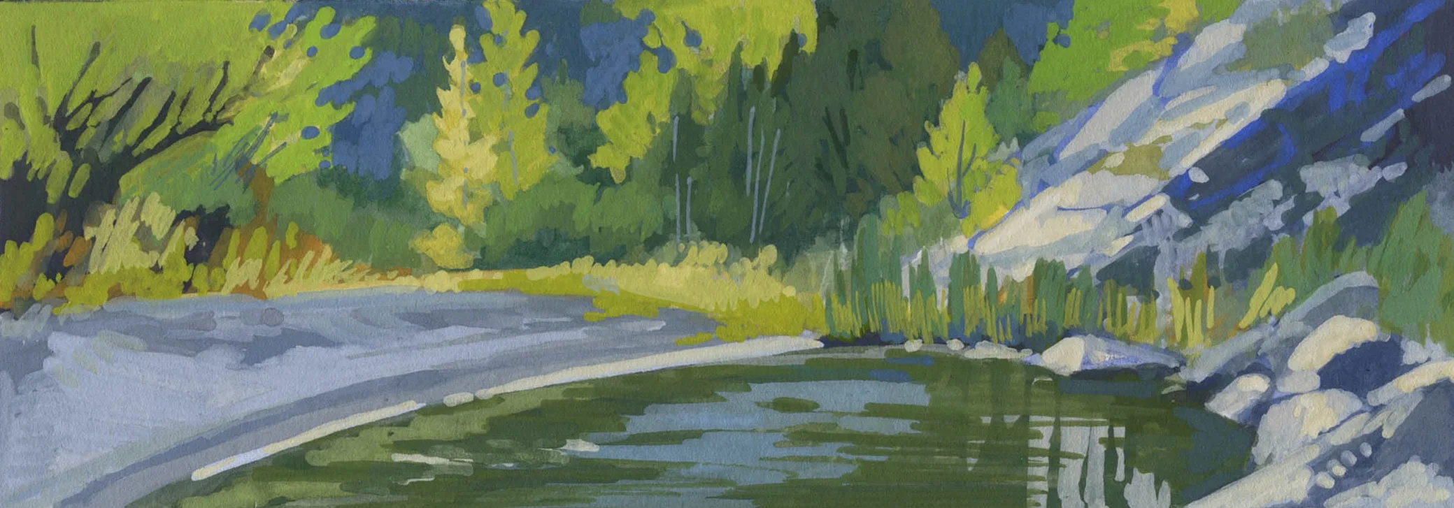 Fall pool, Paradise Road 2 1/2 x 7" Gouache on Arches Board ©2018N Strasburg