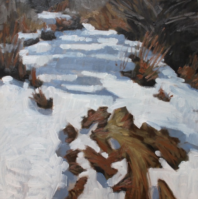  Snowy Path  12x12” oil on birch panel ©N Strasburg 