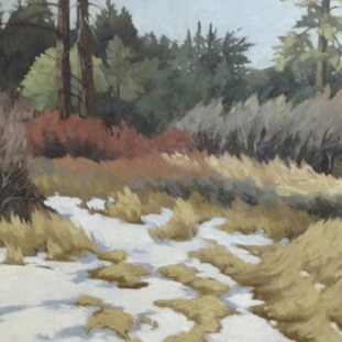  Early Spring Snow 48x24” oil on birch panel 