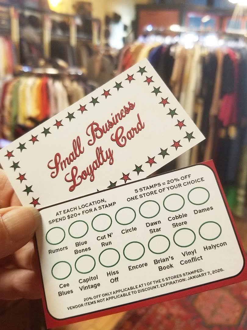 Our 15% off sale continues and, starting on Small Business Saturday ~

Get a Small Business Loyalty Card when you spend $20 or more from one of the participating RVA businesses.

⭐ Get 5 stamps on your card for 20% off 1 store of your choice

⭐ The 2
