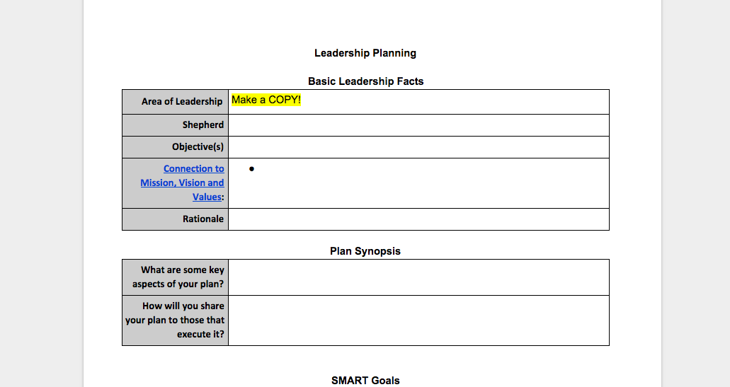 Leadership Planning Template