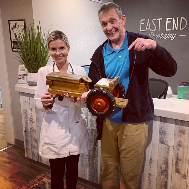 Talk about patient loyalty! Our patient, Bob, first came to this office when he was just 5 years old (60 years ago!). He would ride on this toy tractor whenever he was in the office. This is one of a few items “original” to the building t