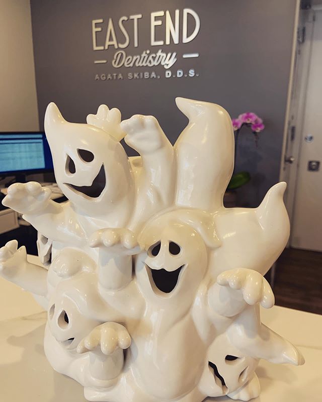 Happy Halloween from East End! We got this hand made ceramic “ghost tower” today from a very talented, long time patient! Don’t forget to brush after you treat 😁