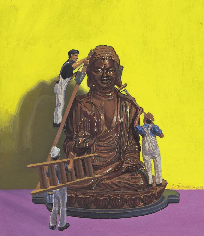 Ministration/Still Life with 4 Toys , 2014, oil on panel, 10.5 x 12.125 inches