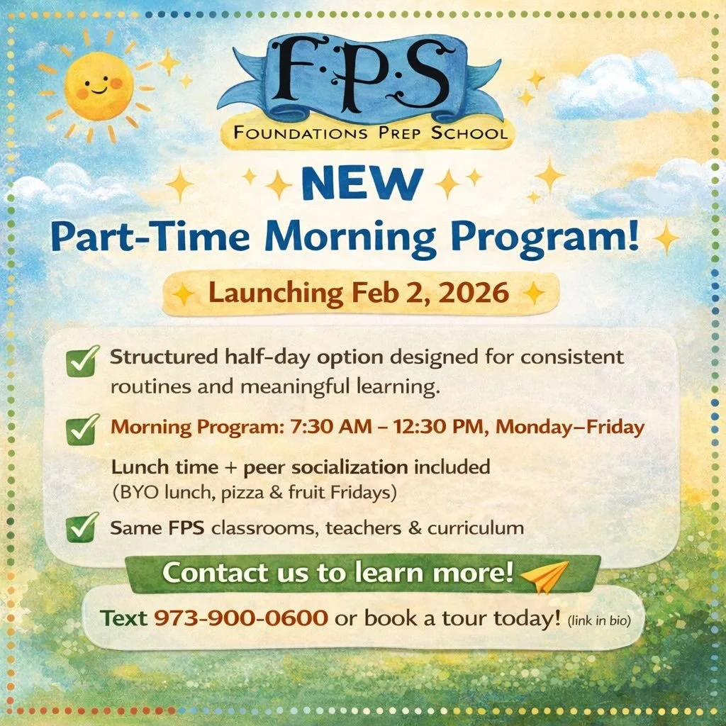 ☀️Our part time care option is returning to FPS! 
(M-F, 7:30a. to 12:30p.) *Openings based on availability. 

📍If you&rsquo;re interested, please call or text the office: 973-900-0600 or book a tour today (link in bio). 

#FPS #foundationsprepschool