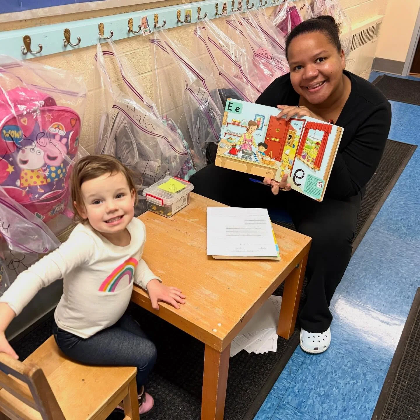 We conduct bi-annual reading and letter recognition check-ins using Jolly Phonics to thoughtfully support early literacy and visual recognition. 

In our Transition 2-Year-Old Giraffe Class, this looks like playful exploration of sounds, symbols, and