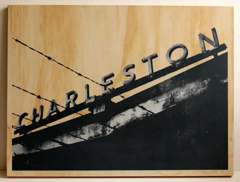 14 - Charleston Barbed Wire Screen Print on Wood Panel/Poplar