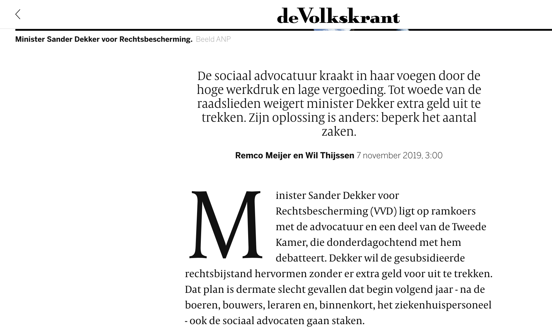 Artikel Volkskrant 7 november 2019: sociale advocatuur en business mediation.