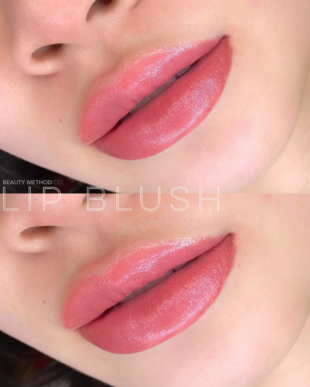 Close-up of a woman’s lips, showcasing a natural-looking lip tint.