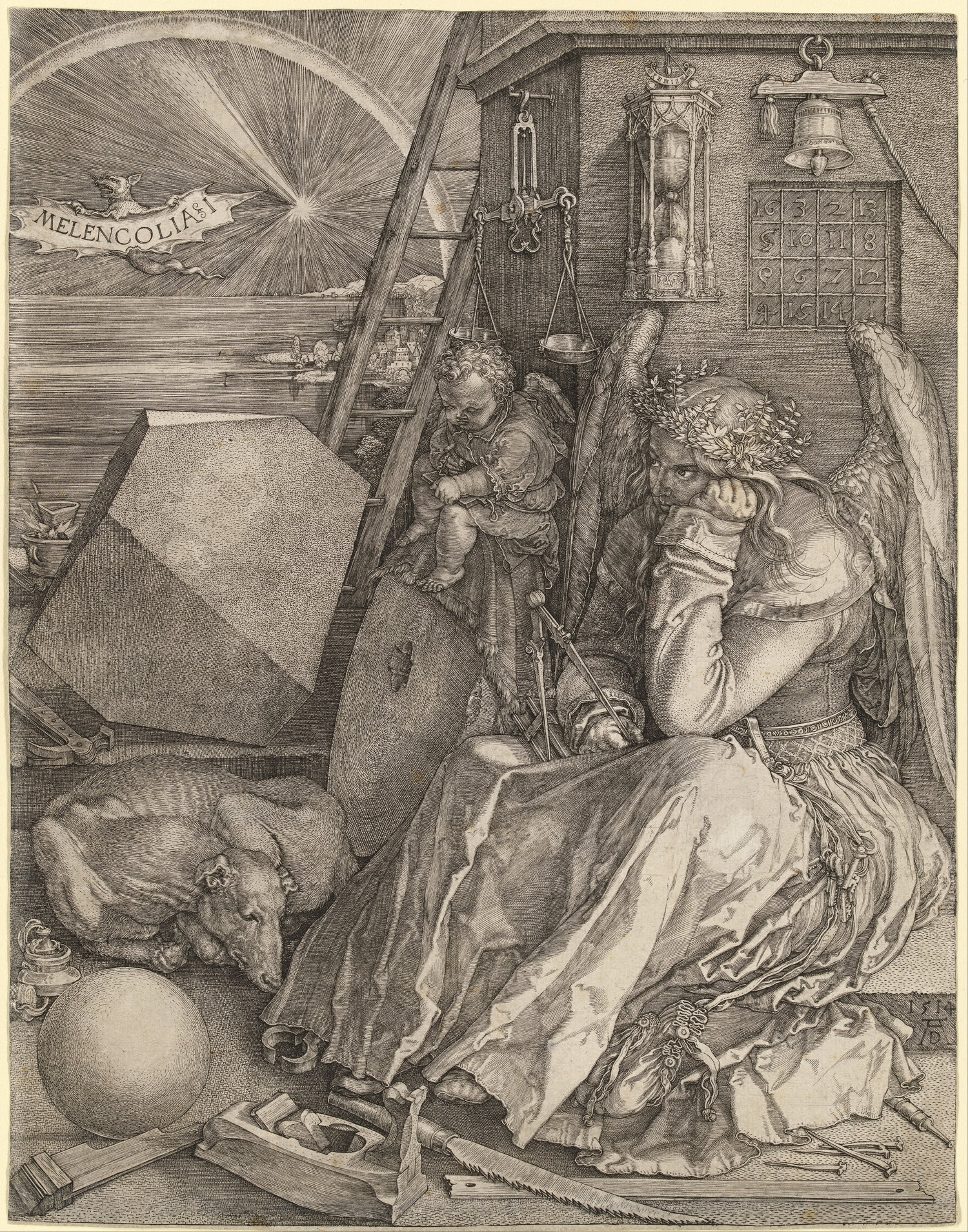 Albrecht Dürer.  Melencolia I . Engraving. 9 7/16 x 7 5/16”. 1514.