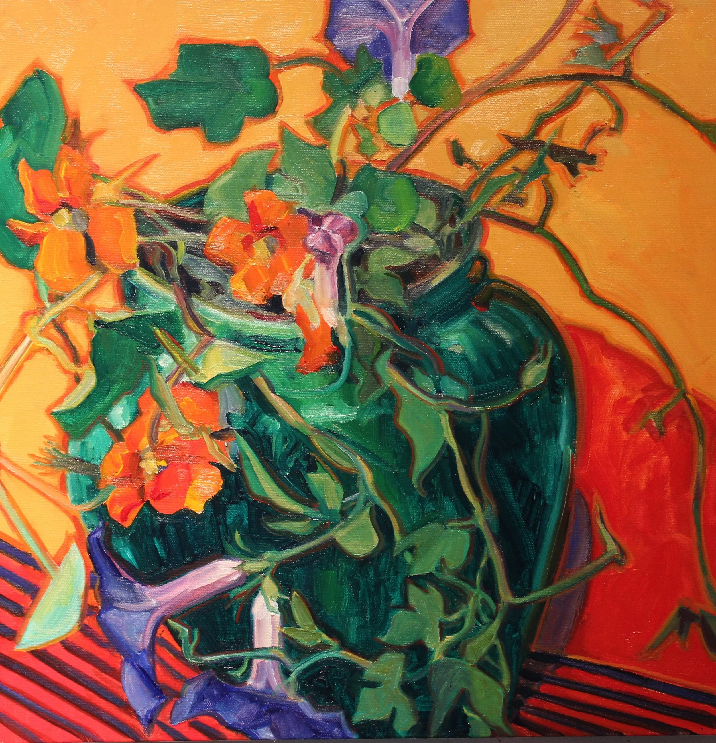 Nasturtium Bouquet in Jar / Oil on canvas / 18x18 / #332.2014