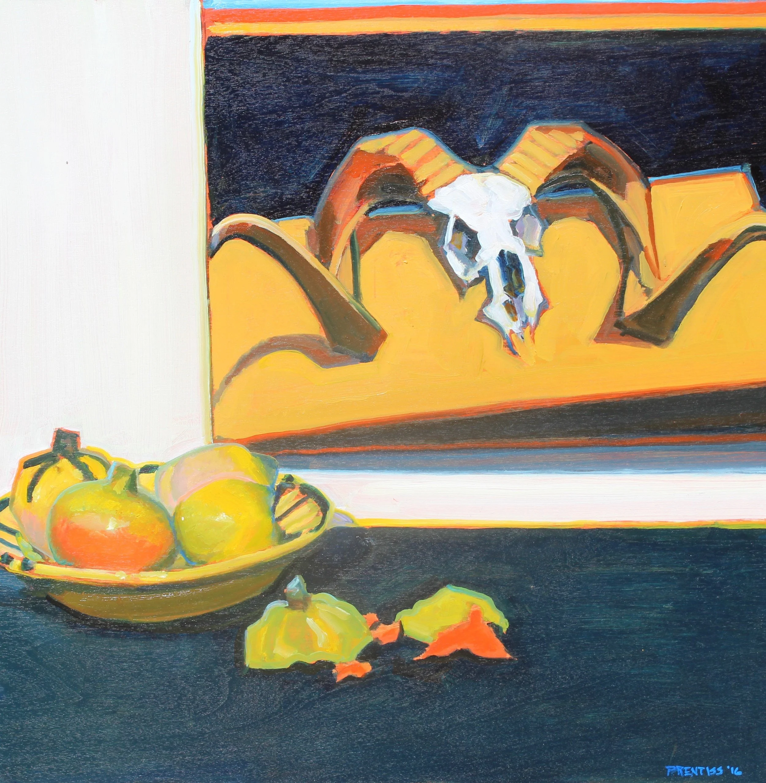 Mexican ceramics & rams skull painting / Oil on canvas / #413.2016