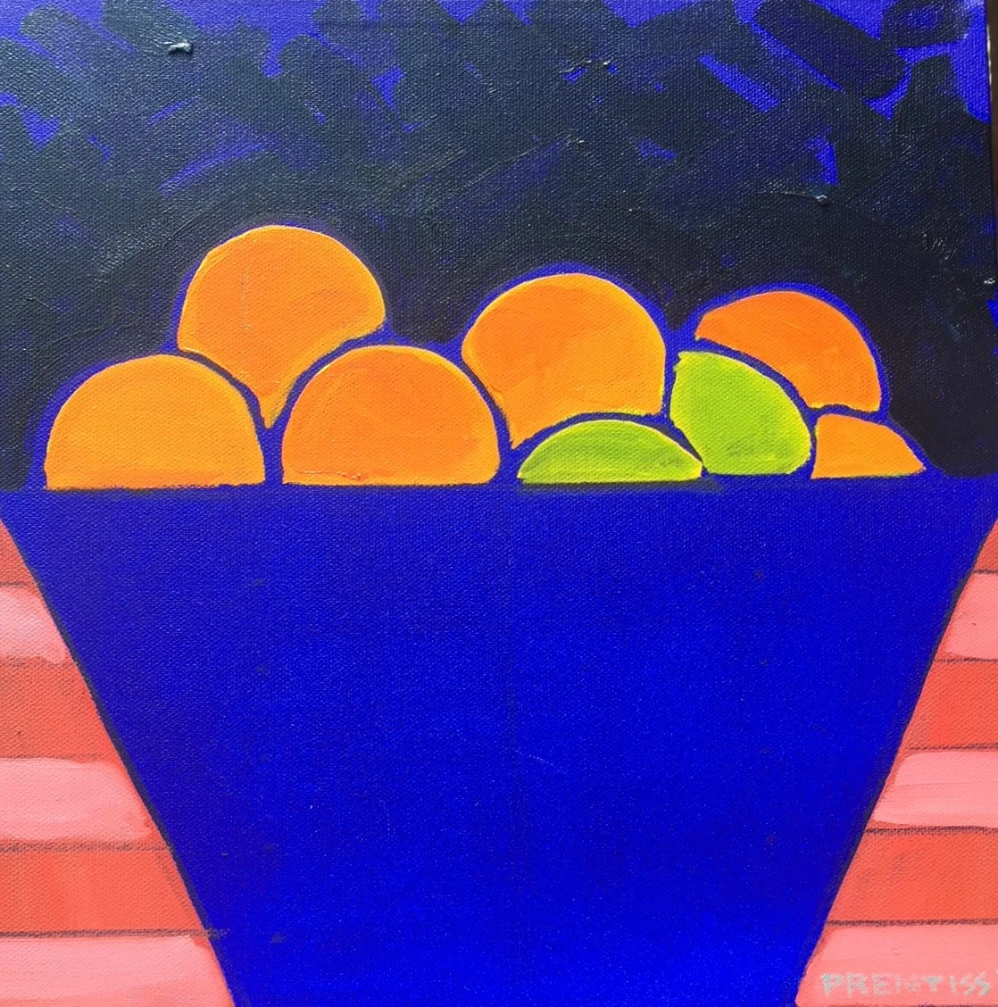 Blue Bowl with Oranges & Limes / oil & acrylic / 12x12 / #457.2017
