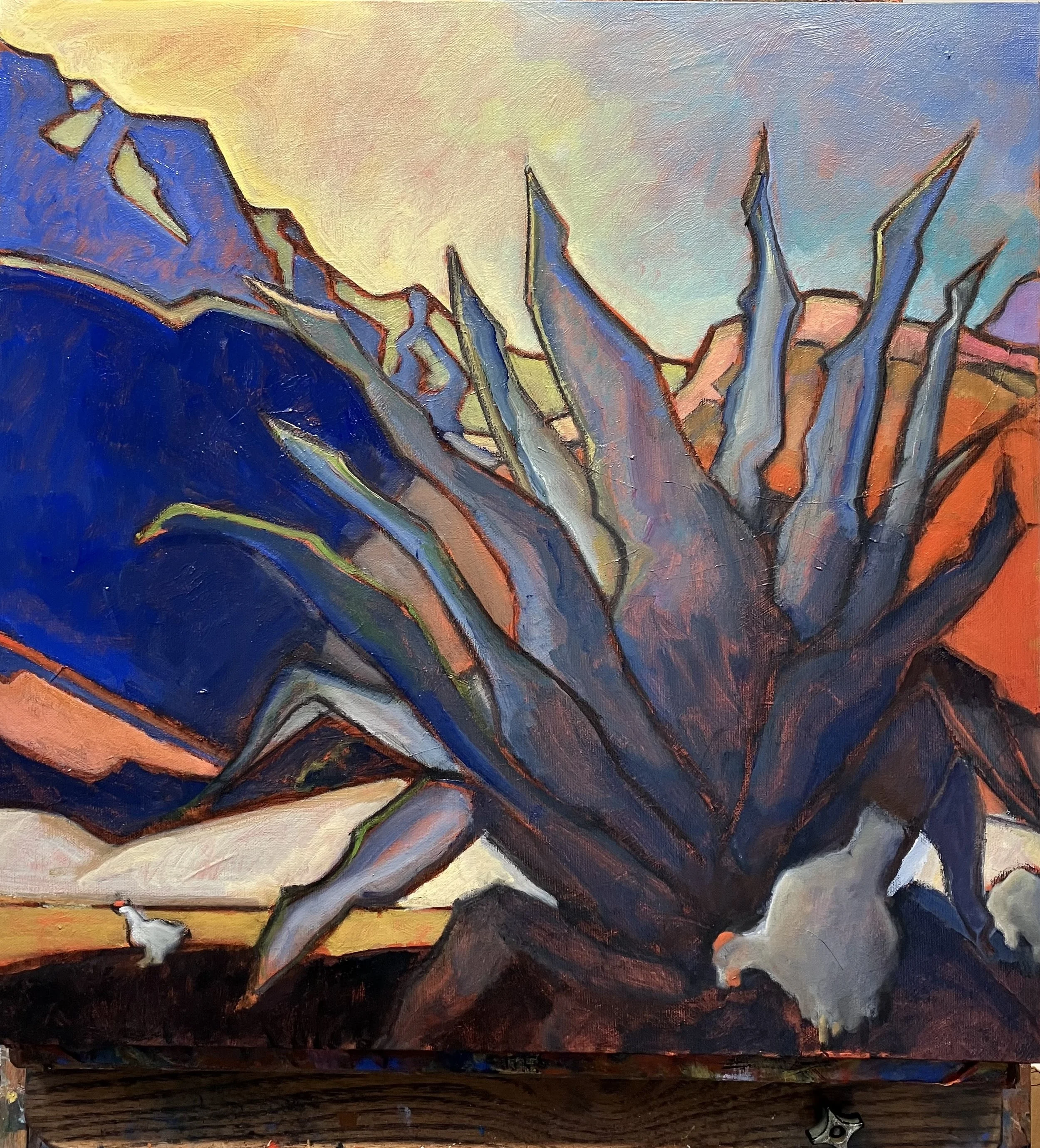Agave & Chickens / 24x24 / oil on canvas / #662.2025 / $1200   ((SOLD))