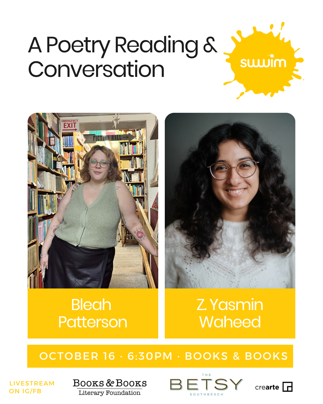 Poetry reading featuring Bleah Patterson + Z. Yasmin Waheed