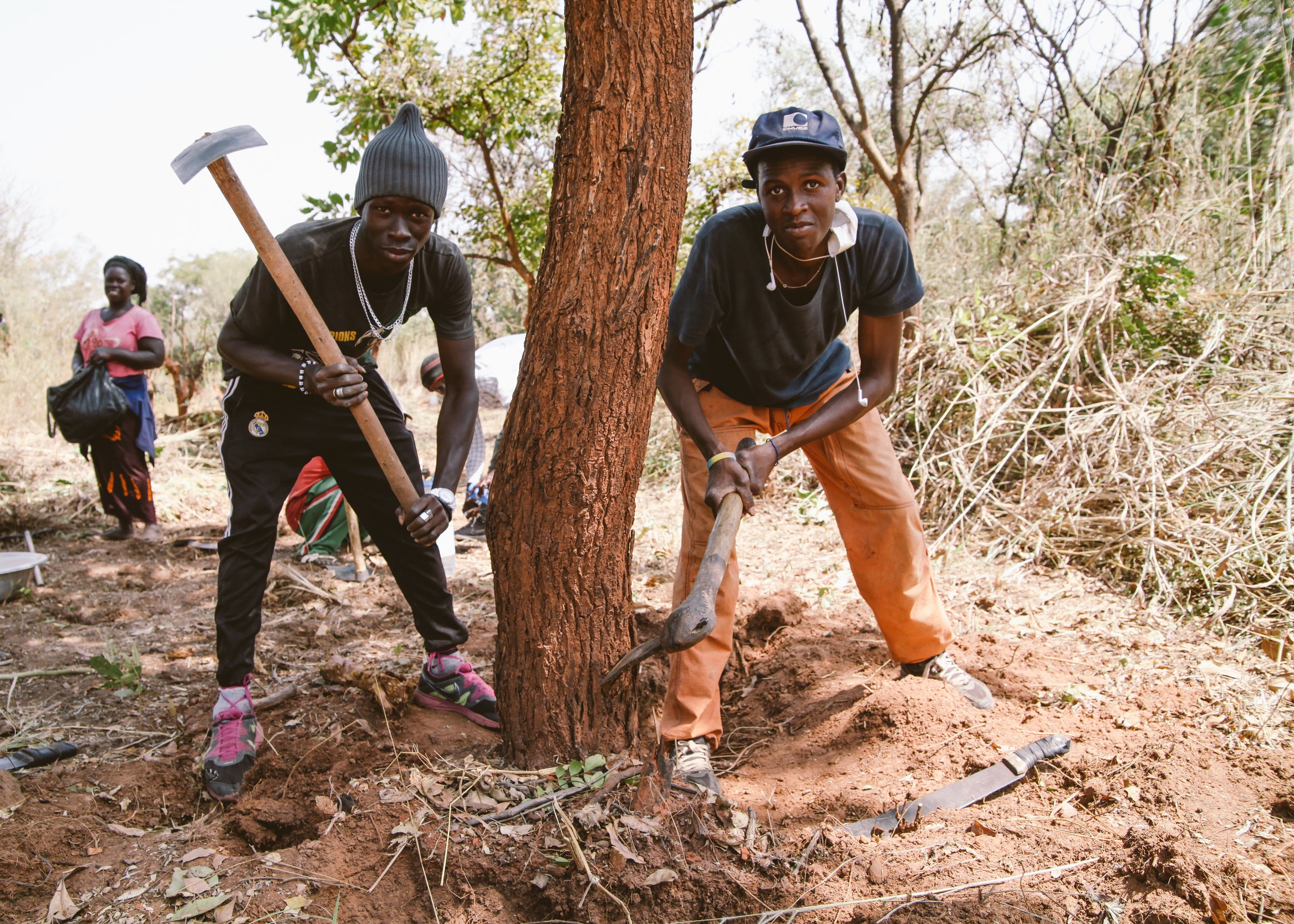  Young workers ready to dig along the roads 