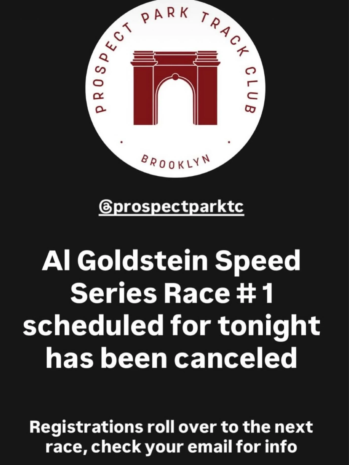 Sorry to be the bearer of bad news, but tonight&rsquo;s race has been canceled. Your registration has been rolled over to the next race two weeks from now. Please see the email from the Race Committee for details. 

Thanks to @runningreader for the g
