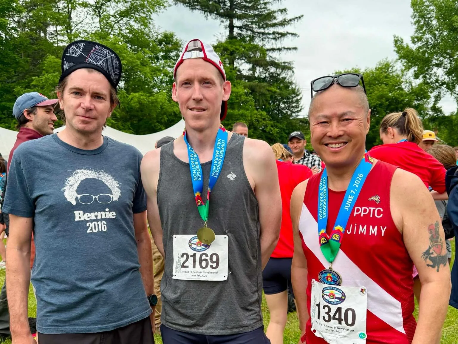 Congrats to our members who ran the Covered Bridge Half in Vermont this weekend!

John McElroy finished 1st in his AG 50-54 and Jared Smith came in 2nd AG 50-54. 

Jimmy Leung was there too. 

We kid, we kid! We love Jimmy and he deserves kudos for r