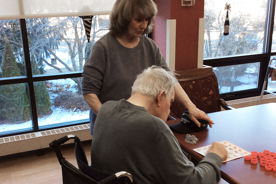 Helping with Bingo at the local nursing homes. 