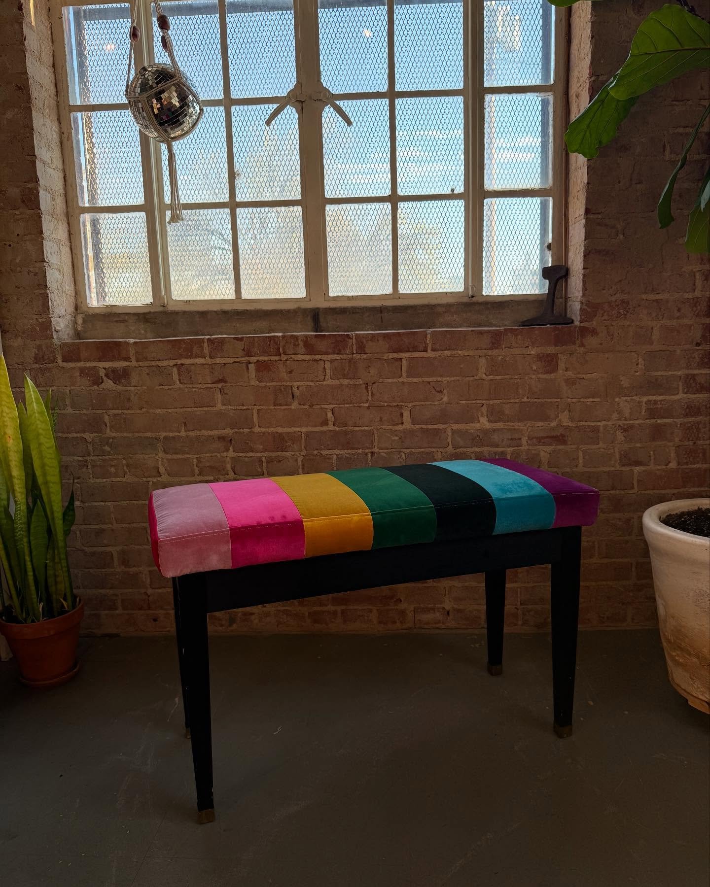 My hope is that my work brightens days and puts smiles on faces. 
&amp; makes butts comfy, obviously. 
🌈☀️

Swipe&mdash;&gt; to see the before 

Hoping for more rainbow velvet projects! 🌀 
Thank you @jenhenry61 for allowing me to work my magic on y
