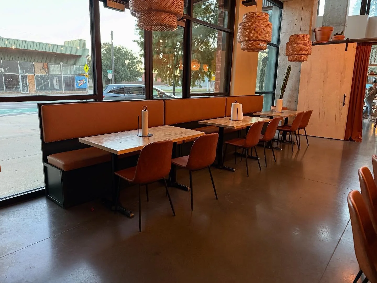 Have you been to @stitchcafeokc recently?

Stitch has made updates to their space &amp; we collaborated on some new comfy seating for your butts!
Chad &amp; Jonah made the wood banquet bases &amp; I upholstered the cushions. 

Highly recommend gettin
