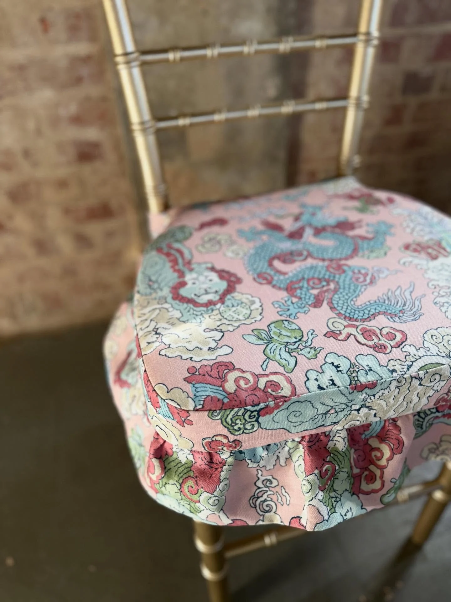 Have you ever seen a cuter mahjong chair? 
I worked with designer Amber Foster of @thrownokc on this project for one of her clients. I created the template from scratch &amp; workshopped the idea of adding a lil&rsquo; girlie skirt to the bottom of t