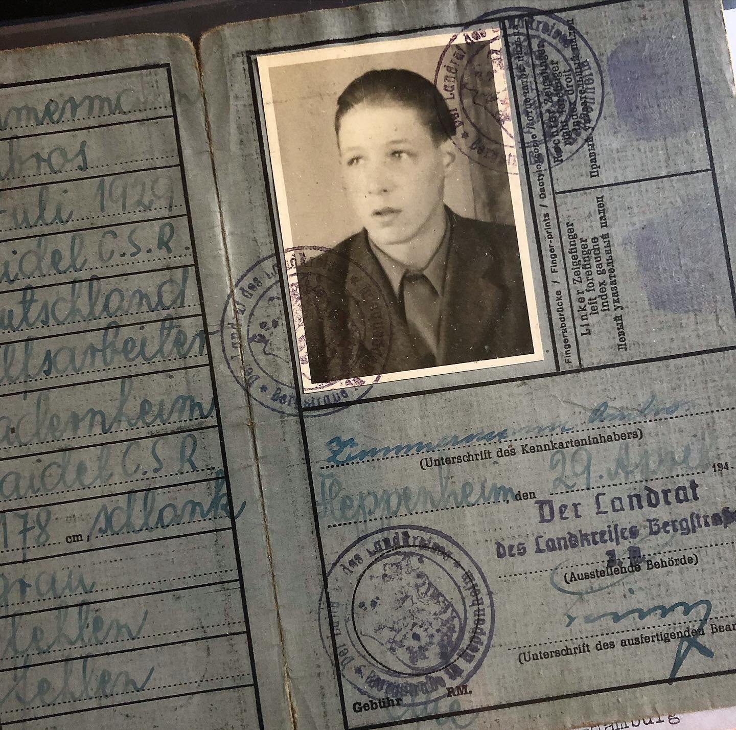 Young Amby&mdash; identification card dated April 1947, just 17. Thinking about my people a lot these days as I unearth documents and photos I&rsquo;ve never seen. They went through so much and came out scarred and flawed, but oh how I feel for that 