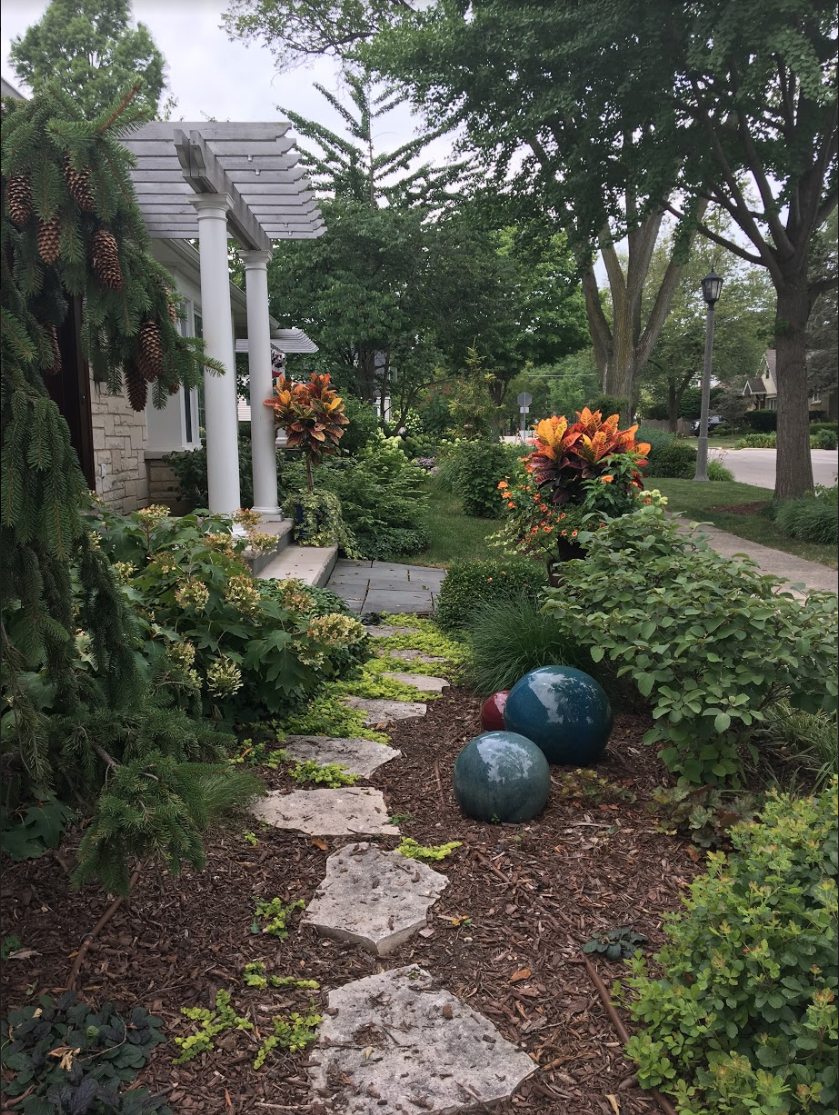Renovated: A front yard artfully re-designed. No need for grass.