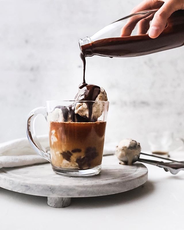 BTS TRUE STORY: last night, after I shot this unreal affogato with semi homemade banana cacao ice cream (doctored vanilla ice cream, baby), I took the scoops out and washed them off quickly under running water so I could eat them and not worry about 