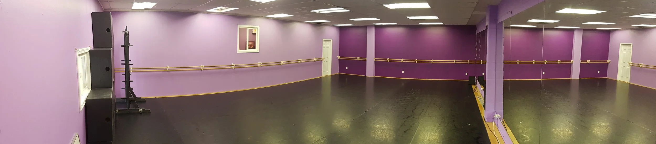 Studio 1 - Currently our largest studio space (prior to the upcoming expansion). Sprung Marley floors.