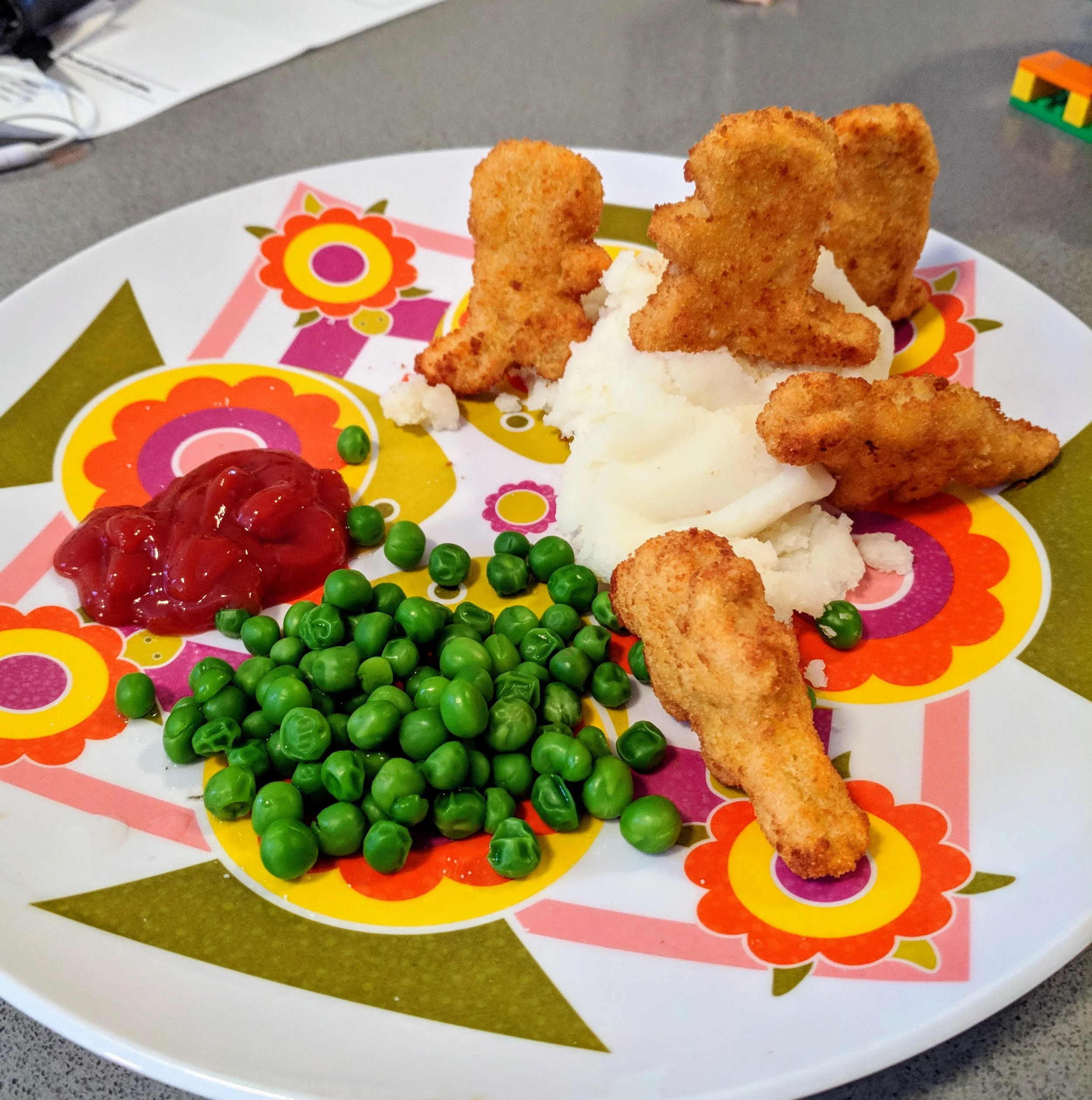 We call this meal " Dinosaur Mountain ." Sometimes it has peas.