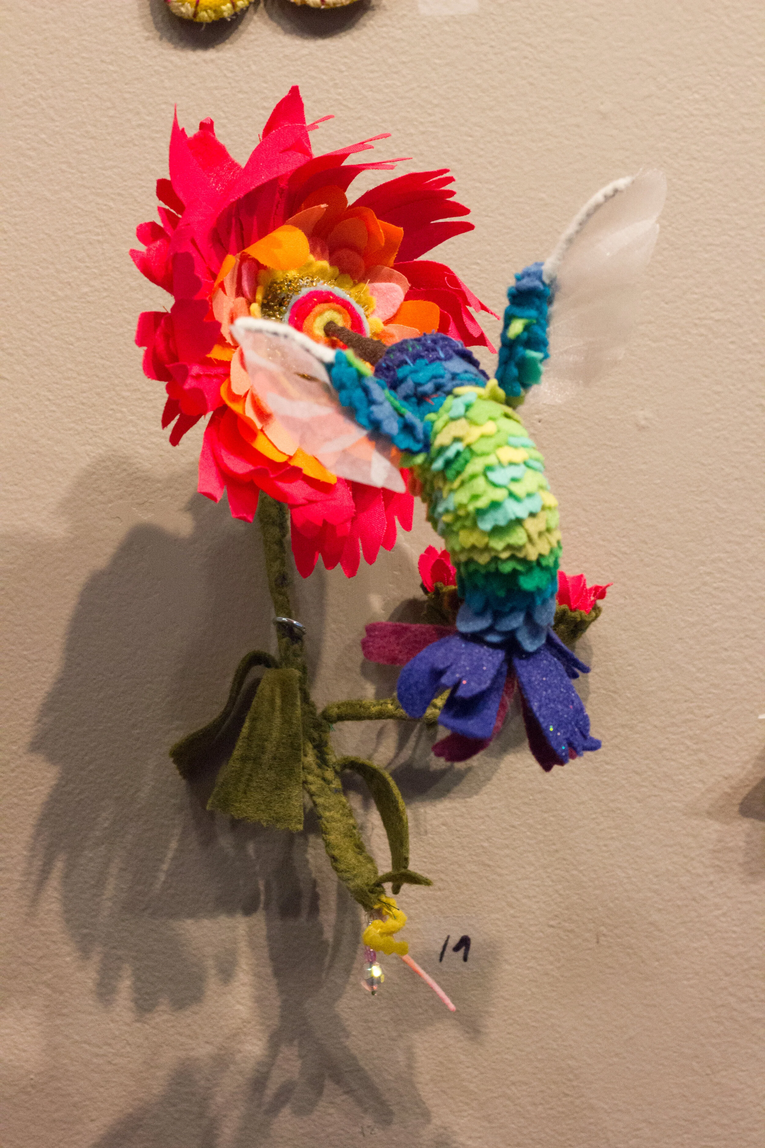 Feed, Fabric, felt, beads, wire, sold