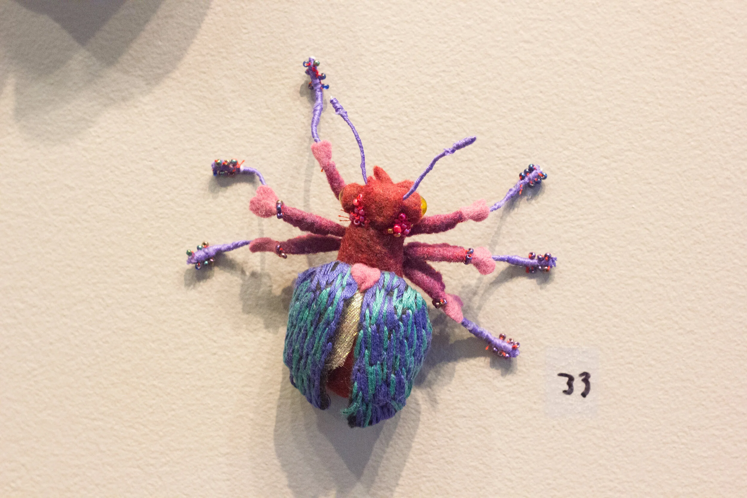 Large Purple Beetle, Felt, fabric, embroidery, wire, beads, sold