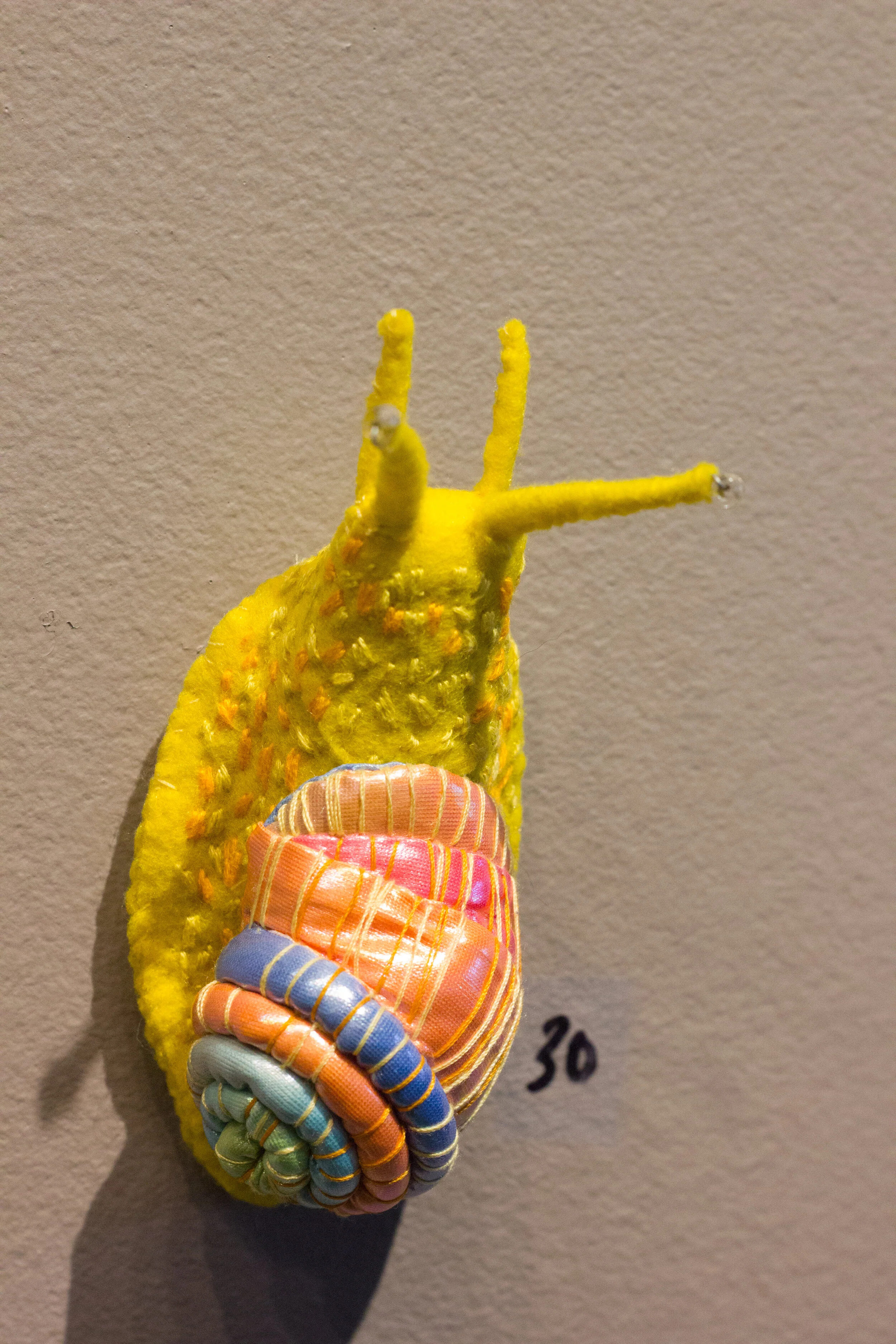 Small Yellow Snail, Fabric, felt, embroidery, beads, wire, sold