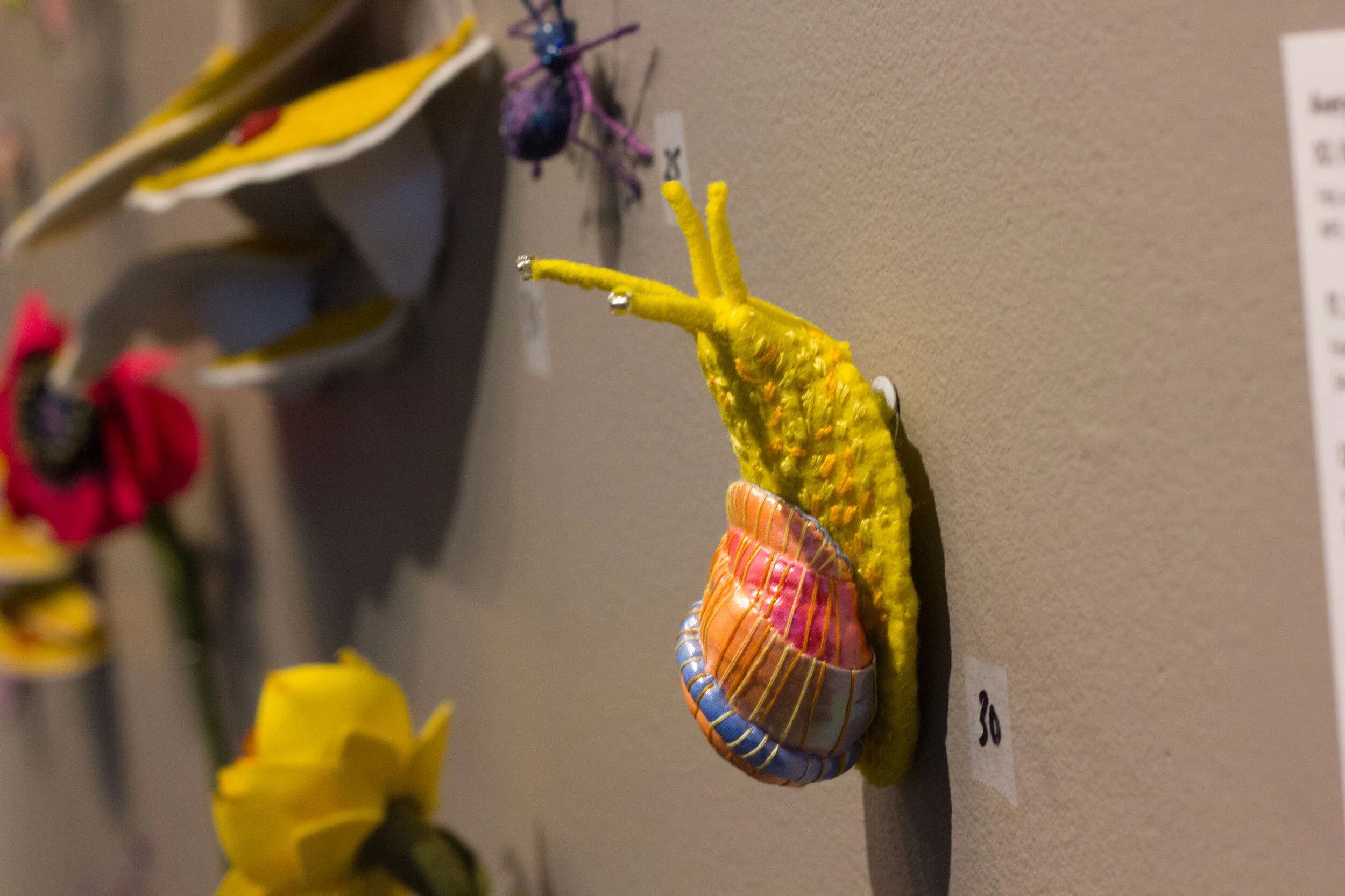 Small Yellow Snail, Fabric, felt, embroidery, beads, wire, sold
