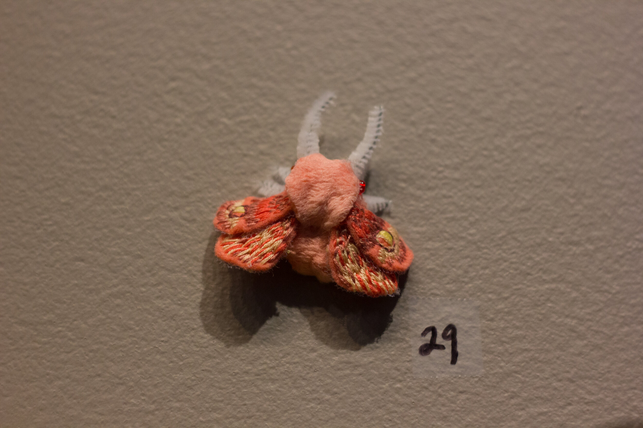 Small Moth, Felt, beads, embroidery, wire, sold