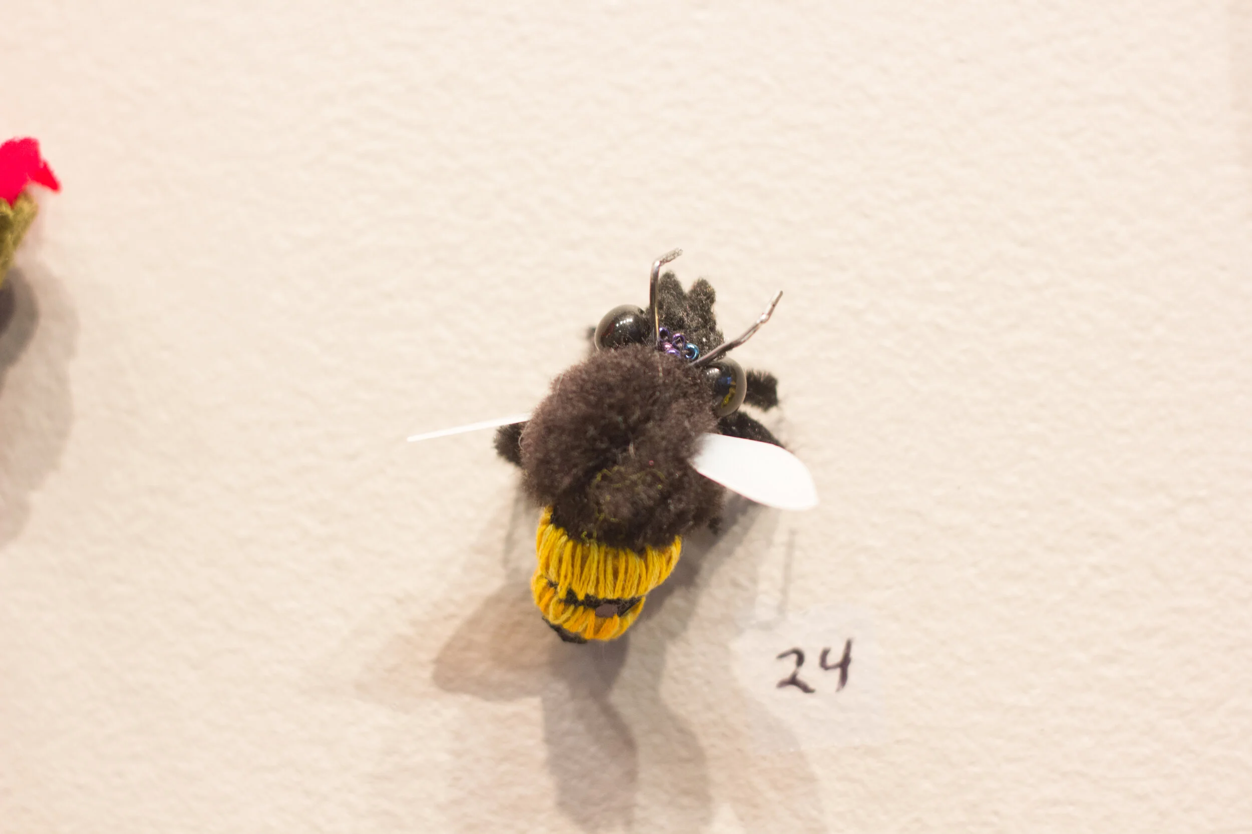 Bee, Fabric, felt, pompom, beads, wire, $15 each