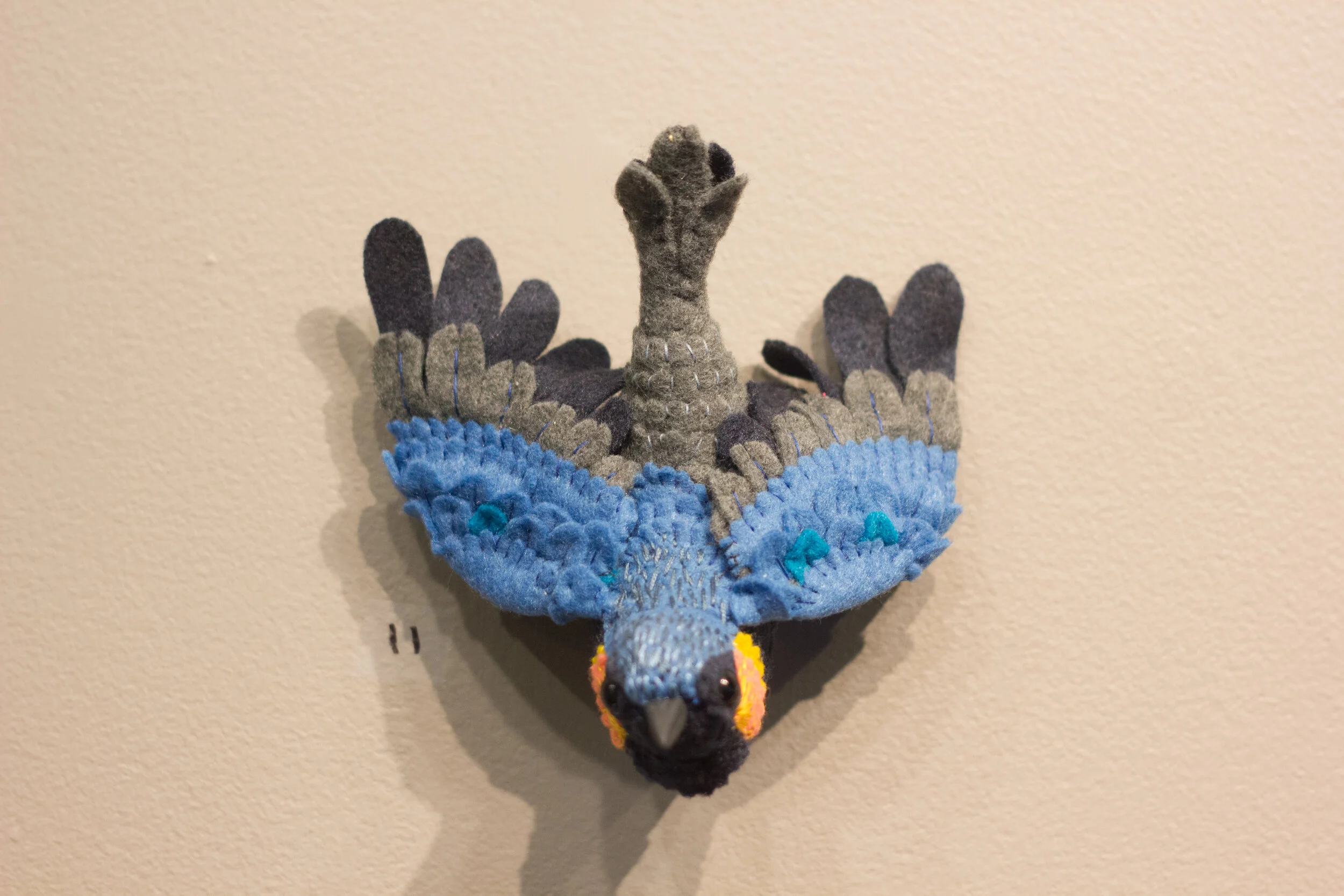 Sparrow, Felt, beads, embroidery, wire, sold