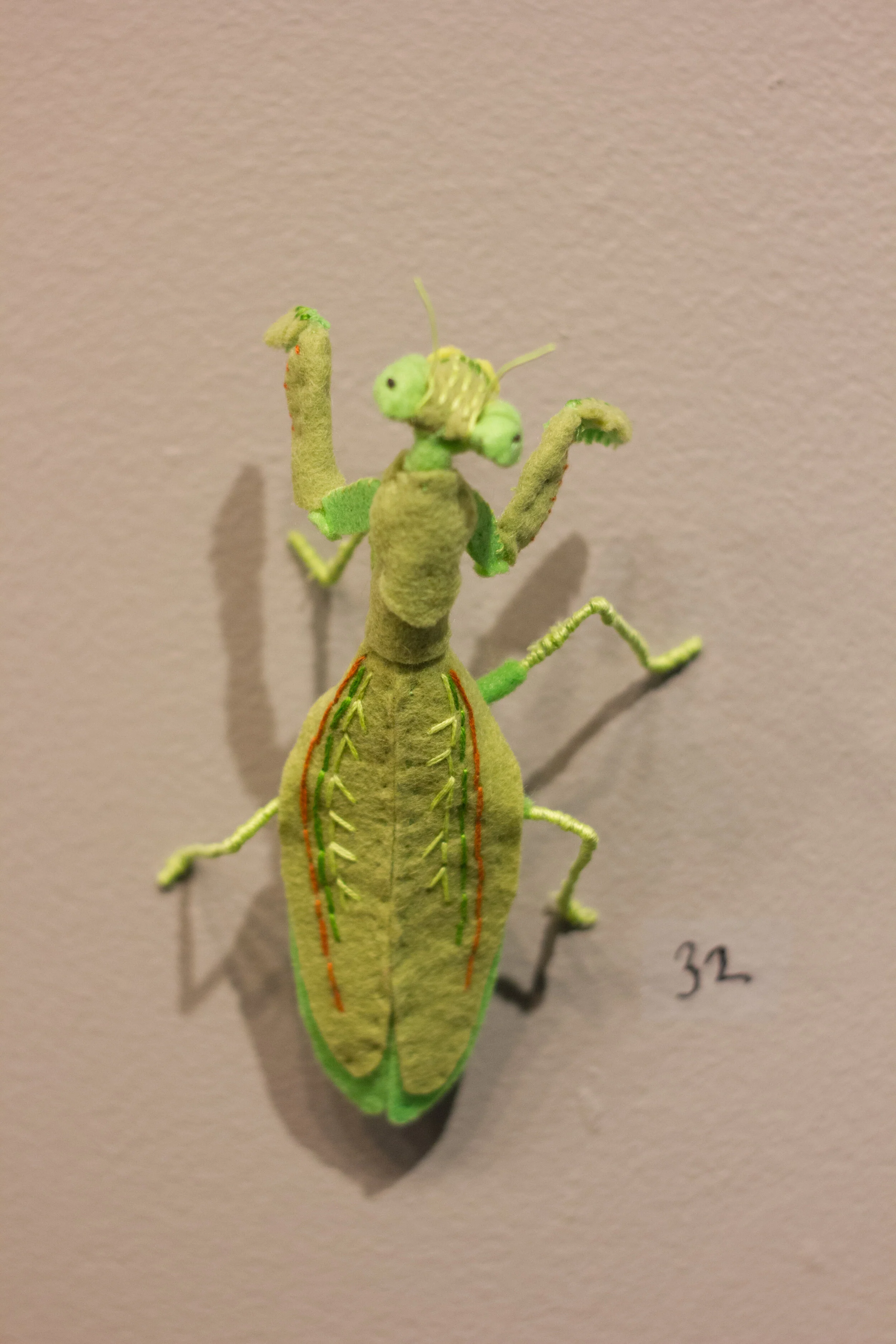 Praying Mantis, Felt, fabric, embroidery, wire, NFS