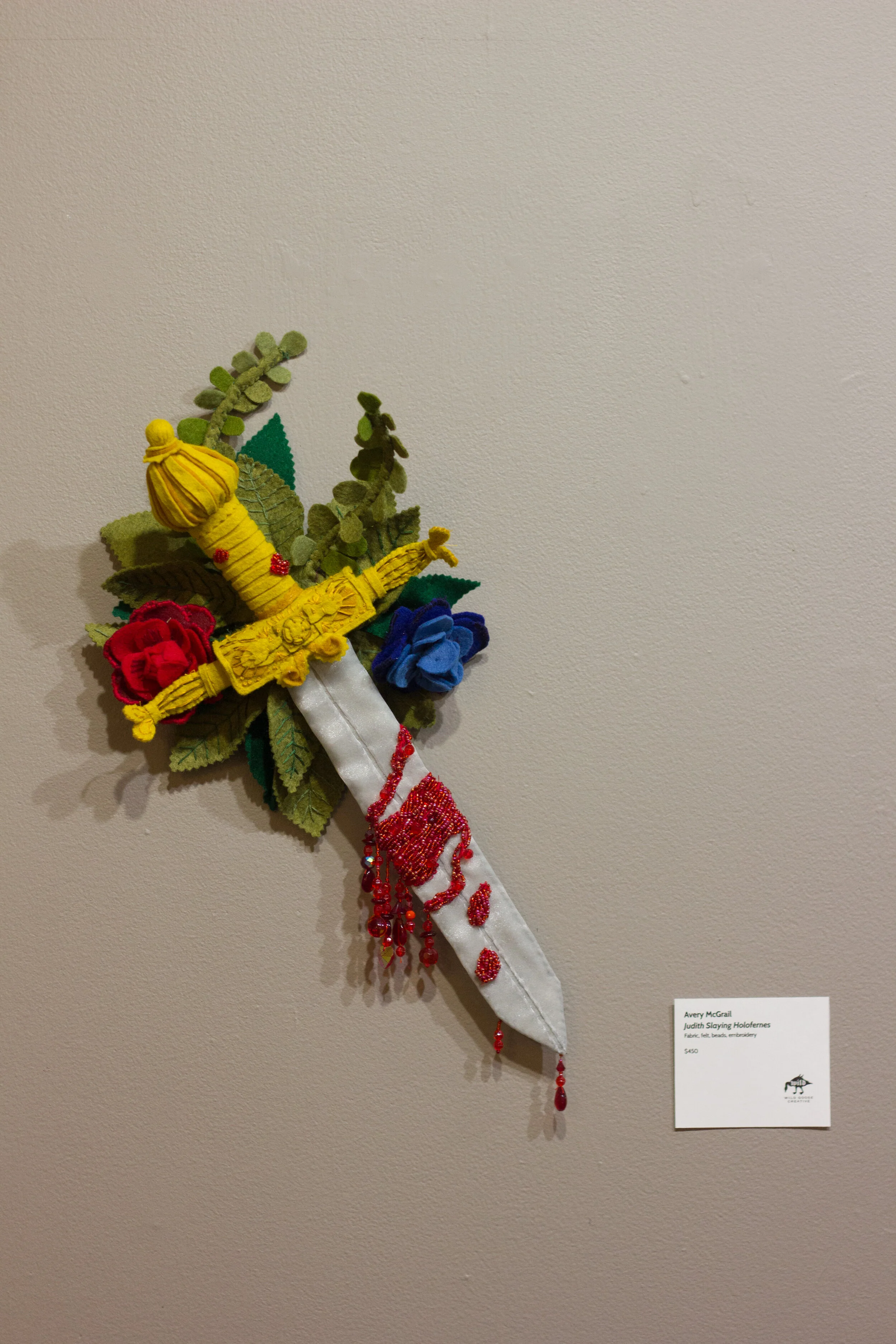 Judith Slaying Holofernes, Fabric, felt, beads, embroidery, $450