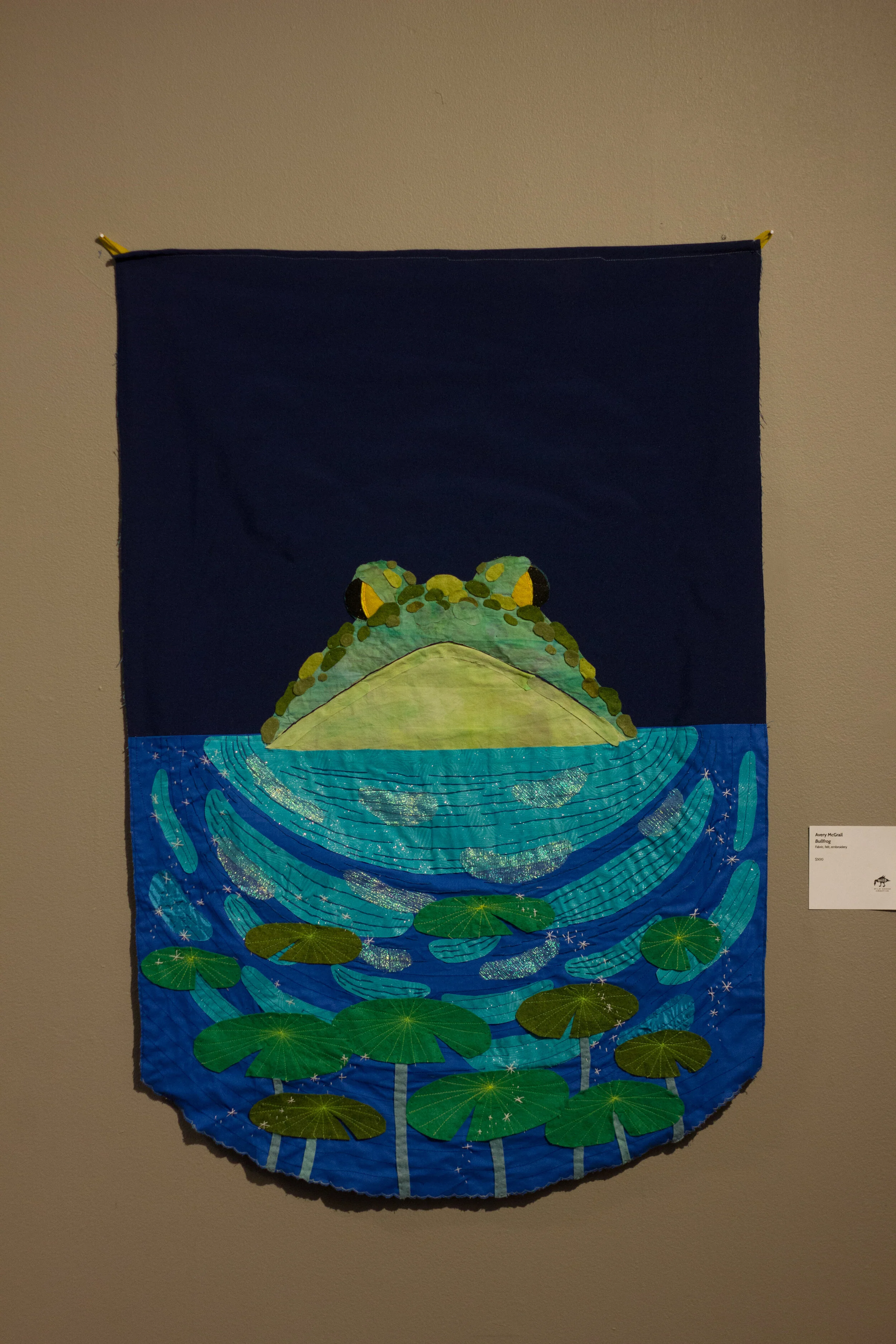 Bullfrog, Fabric, felt, embroidery, $500