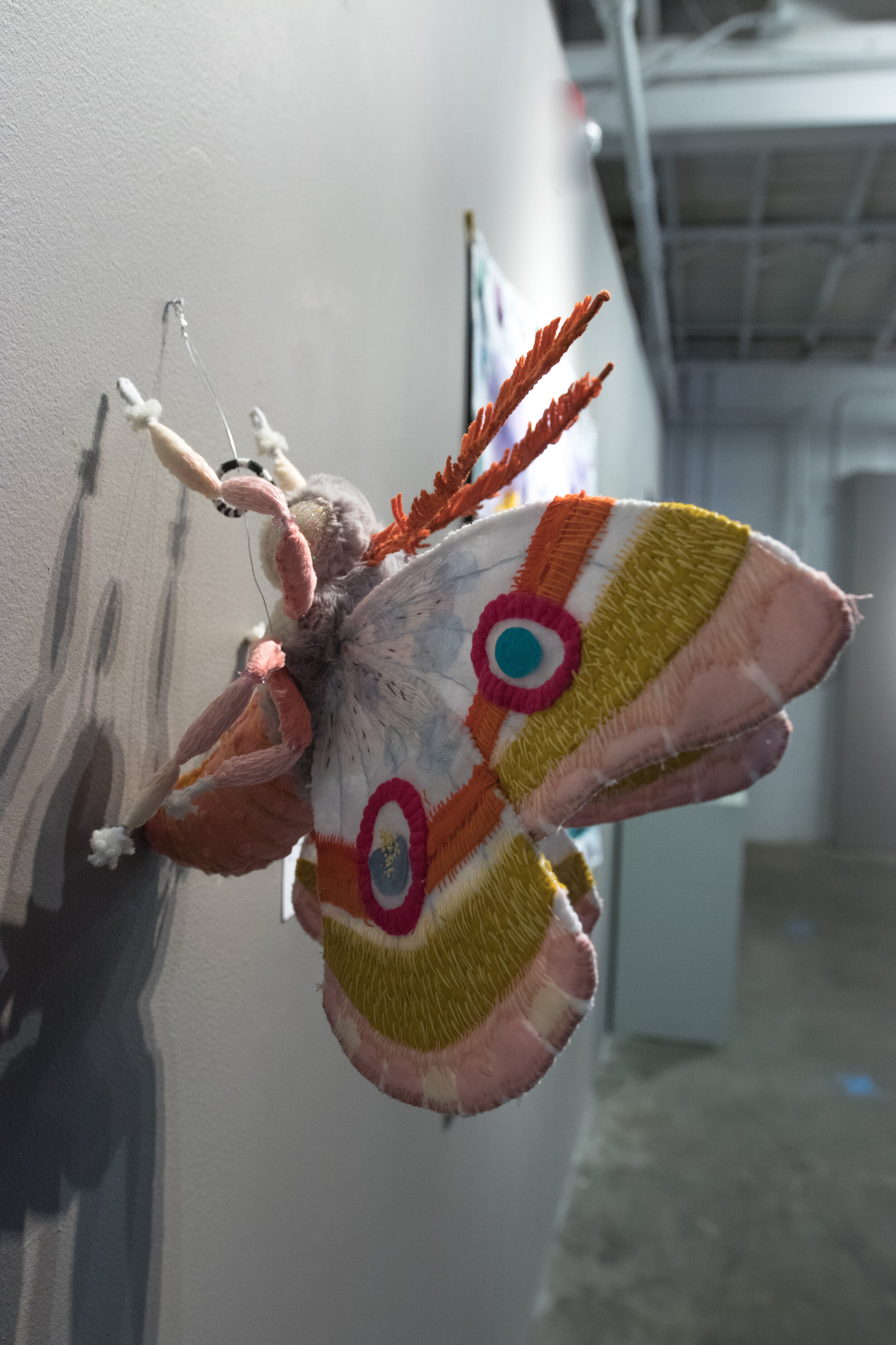 Queen Moth, Fabric, felt, embroidery, wire, yarn, sold