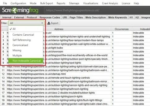 Screaming Frog technical site audit