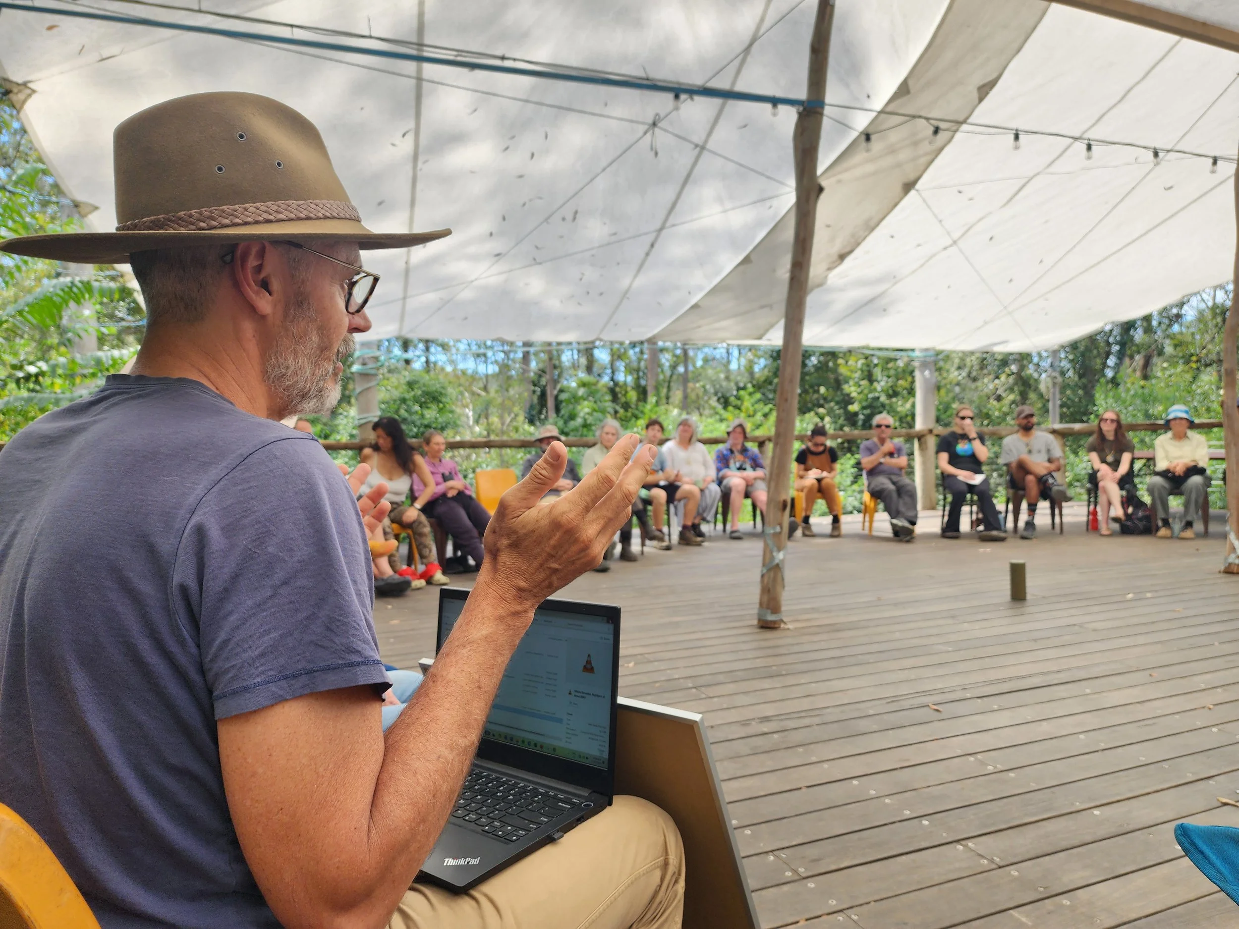 Workshop held on covered deck