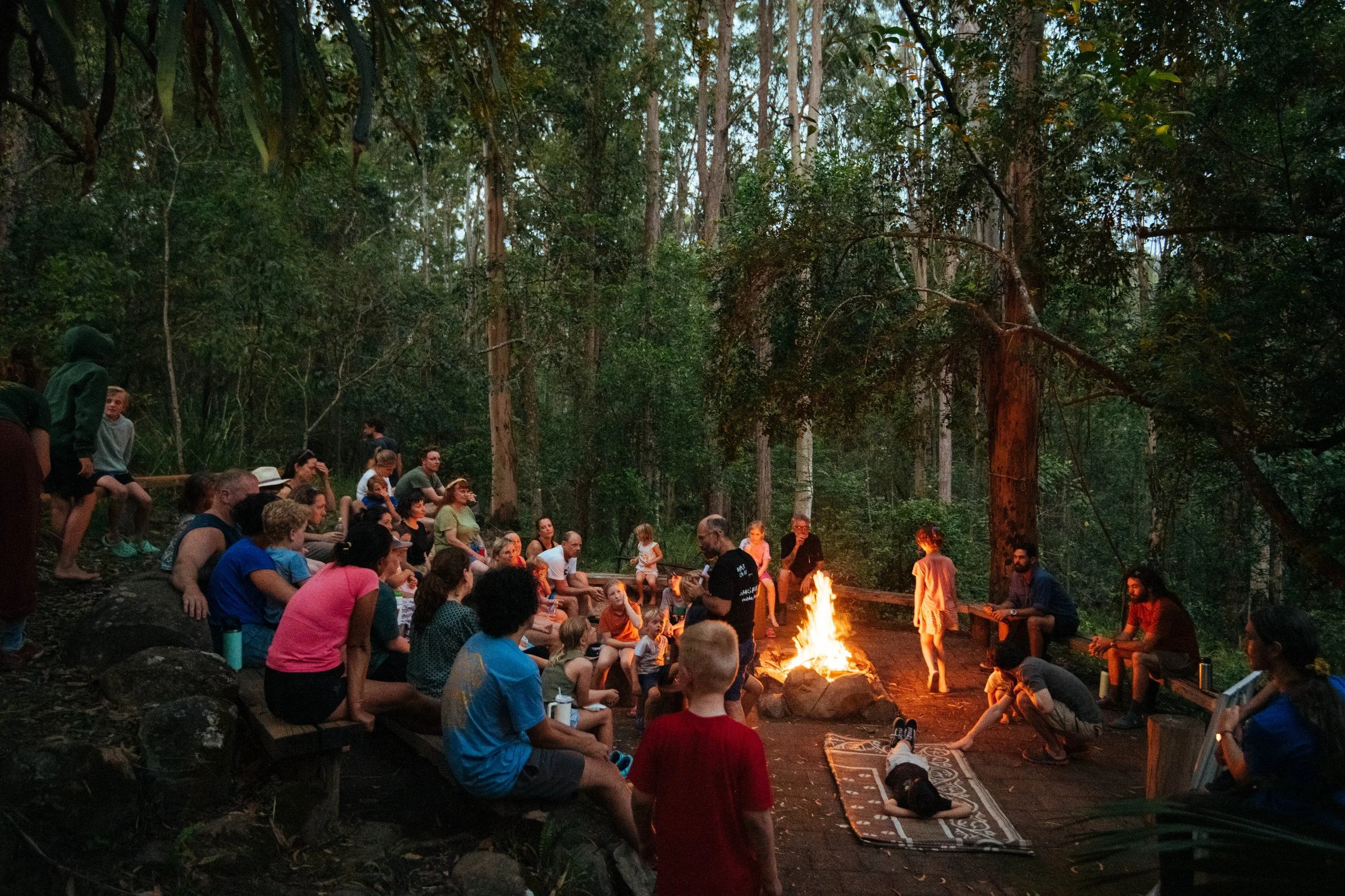 Chatting arond the firepit, into the night. Wood provided