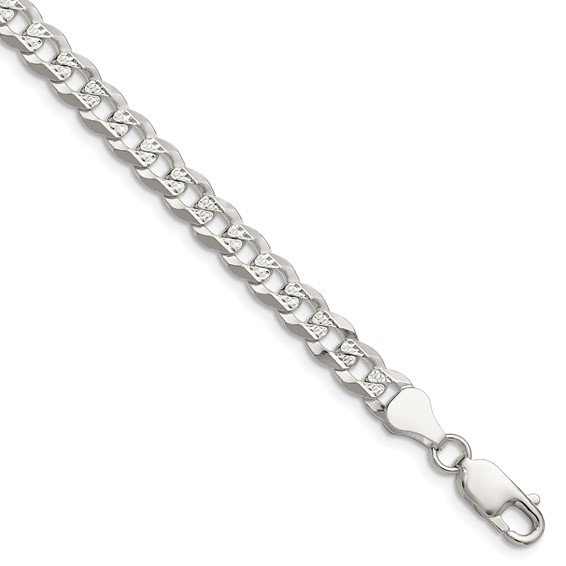 Sterling Silver Flat Diamond-Cut Pavé Curb Chain